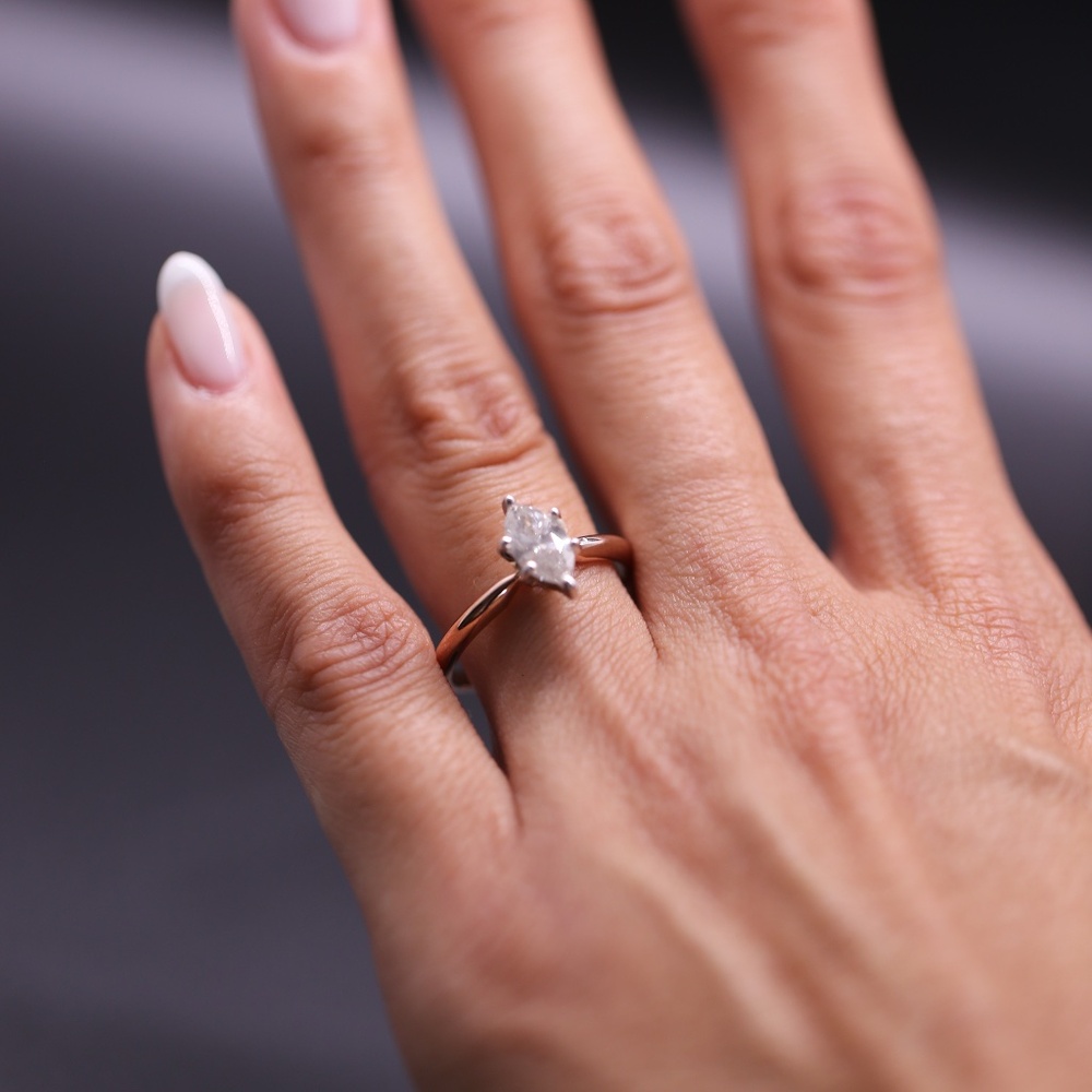 0.89 carat marquee diamond ring Rose gold